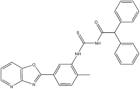 N-(diphenylacetyl)-N'-(2-methyl-5-[1,3]oxazolo[4,5-b]pyridin-2-ylphenyl)thiourea 化学構造式