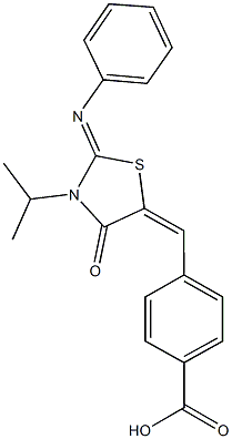 4-{[3-isopropyl-4-oxo-2-(phenylimino)-1,3-thiazolidin-5-ylidene]methyl}benzoic acid,,结构式
