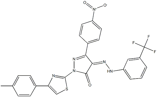 3-{4-nitrophenyl}-1-[4-(4-methylphenyl)-1,3-thiazol-2-yl]-1H-pyrazole-4,5-dione 4-{[3-(trifluoromethyl)phenyl]hydrazone} Structure