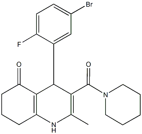 4-(5-bromo-2-fluorophenyl)-2-methyl-3-(1-piperidinylcarbonyl)-4,6,7,8-tetrahydro-5(1H)-quinolinone,,结构式