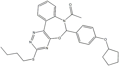 7-acetyl-3-(butylsulfanyl)-6-[4-(cyclopentyloxy)phenyl]-6,7-dihydro[1,2,4]triazino[5,6-d][3,1]benzoxazepine Structure