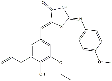 5-(3-allyl-5-ethoxy-4-hydroxybenzylidene)-2-[(4-methoxyphenyl)imino]-1,3-thiazolidin-4-one 化学構造式