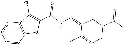 3-chloro-N'-(5-isopropenyl-2-methylcyclohex-2-en-1-ylidene)-1-benzothiophene-2-carbohydrazide,,结构式