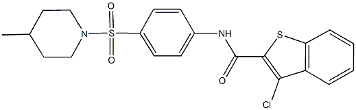 3-chloro-N-{4-[(4-methylpiperidin-1-yl)sulfonyl]phenyl}-1-benzothiophene-2-carboxamide 结构式