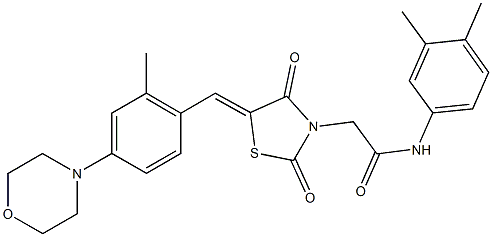 N-(3,4-dimethylphenyl)-2-{5-[2-methyl-4-(4-morpholinyl)benzylidene]-2,4-dioxo-1,3-thiazolidin-3-yl}acetamide 化学構造式