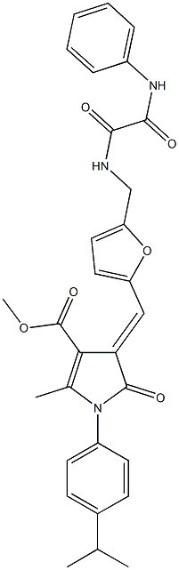 methyl 4-{[5-({[anilino(oxo)acetyl]amino}methyl)-2-furyl]methylene}-1-(4-isopropylphenyl)-2-methyl-5-oxo-4,5-dihydro-1H-pyrrole-3-carboxylate,,结构式