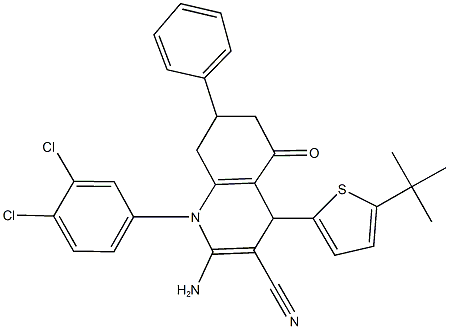 2-amino-4-(5-tert-butylthien-2-yl)-1-(3,4-dichlorophenyl)-5-oxo-7-phenyl-1,4,5,6,7,8-hexahydroquinoline-3-carbonitrile 结构式