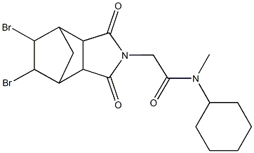 N-cyclohexyl-2-(8,9-dibromo-3,5-dioxo-4-azatricyclo[5.2.1.0~2,6~]dec-4-yl)-N-methylacetamide Struktur