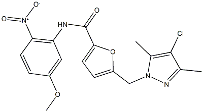 5-[(4-chloro-3,5-dimethyl-1H-pyrazol-1-yl)methyl]-N-{2-nitro-5-methoxyphenyl}-2-furamide Struktur