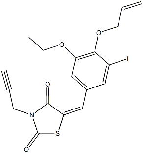 5-[4-(allyloxy)-3-ethoxy-5-iodobenzylidene]-3-(2-propynyl)-1,3-thiazolidine-2,4-dione 化学構造式