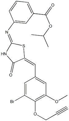 isopropyl 3-({5-[3-bromo-5-methoxy-4-(2-propynyloxy)benzylidene]-4-oxo-1,3-thiazolidin-2-ylidene}amino)benzoate 结构式