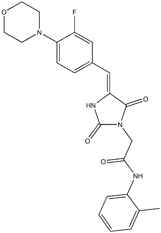 2-{4-[3-fluoro-4-(4-morpholinyl)benzylidene]-2,5-dioxo-1-imidazolidinyl}-N-(2-methylphenyl)acetamide Struktur