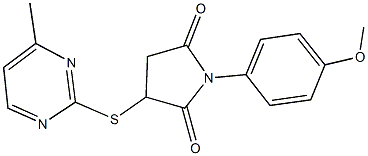 1-(4-methoxyphenyl)-3-[(4-methyl-2-pyrimidinyl)sulfanyl]-2,5-pyrrolidinedione,,结构式