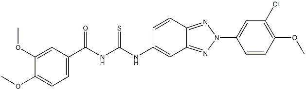 N-[2-(3-chloro-4-methoxyphenyl)-2H-1,2,3-benzotriazol-5-yl]-N'-(3,4-dimethoxybenzoyl)thiourea 化学構造式