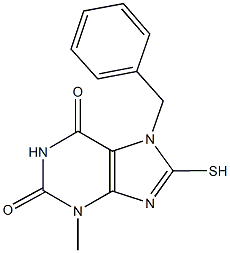 7-benzyl-3-methyl-8-sulfanyl-3,7-dihydro-1H-purine-2,6-dione 化学構造式