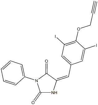 5-[3,5-diiodo-4-(prop-2-ynyloxy)benzylidene]-3-phenylimidazolidine-2,4-dione Struktur