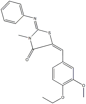 5-(4-ethoxy-3-methoxybenzylidene)-3-methyl-2-(phenylimino)-1,3-thiazolidin-4-one,,结构式