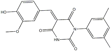 1-(3,5-dimethylphenyl)-5-(4-hydroxy-3-methoxybenzylidene)-2,4,6(1H,3H,5H)-pyrimidinetrione 化学構造式