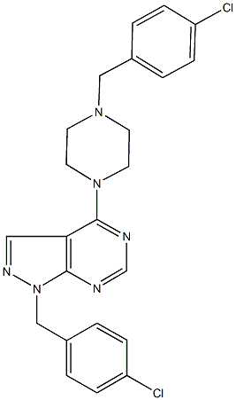 1-(4-chlorobenzyl)-4-[4-(4-chlorobenzyl)-1-piperazinyl]-1H-pyrazolo[3,4-d]pyrimidine,,结构式