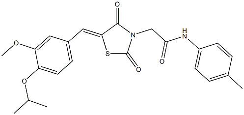 2-[5-(4-isopropoxy-3-methoxybenzylidene)-2,4-dioxo-1,3-thiazolidin-3-yl]-N-(4-methylphenyl)acetamide,,结构式