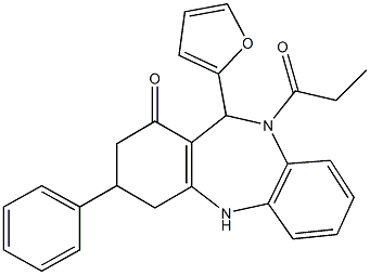 11-(2-furyl)-3-phenyl-10-propionyl-2,3,4,5,10,11-hexahydro-1H-dibenzo[b,e][1,4]diazepin-1-one,,结构式