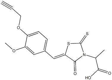 2-{5-[3-methoxy-4-(2-propynyloxy)benzylidene]-4-oxo-2-thioxo-1,3-thiazolidin-3-yl}propanoic acid 化学構造式