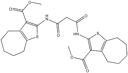 methyl 2-[(3-{[3-(methoxycarbonyl)-5,6,7,8-tetrahydro-4H-cyclohepta[b]thien-2-yl]amino}-3-oxopropanoyl)amino]-5,6,7,8-tetrahydro-4H-cyclohepta[b]thiophene-3-carboxylate 结构式