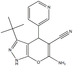6-amino-3-tert-butyl-4-(3-pyridinyl)-1,4-dihydropyrano[2,3-c]pyrazole-5-carbonitrile Struktur