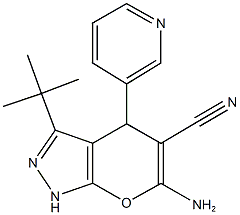 6-amino-3-tert-butyl-4-(3-pyridinyl)-1,4-dihydropyrano[2,3-c]pyrazole-5-carbonitrile,,结构式