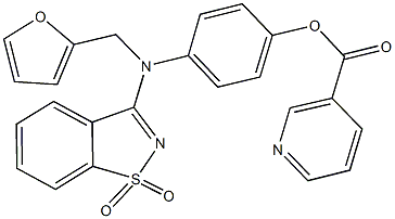 4-[(1,1-dioxido-1,2-benzisothiazol-3-yl)(2-furylmethyl)amino]phenyl nicotinate Struktur