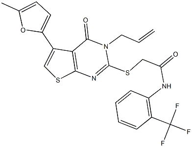 2-{[3-allyl-5-(5-methyl-2-furyl)-4-oxo-3,4-dihydrothieno[2,3-d]pyrimidin-2-yl]sulfanyl}-N-[2-(trifluoromethyl)phenyl]acetamide,,结构式