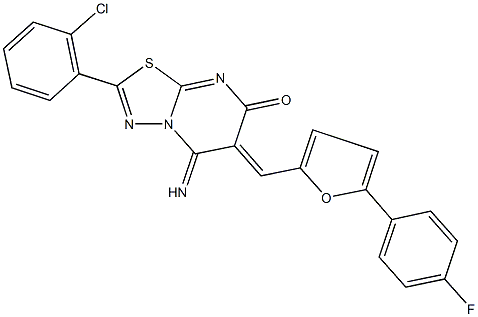 2-(2-chlorophenyl)-6-{[5-(4-fluorophenyl)-2-furyl]methylene}-5-imino-5,6-dihydro-7H-[1,3,4]thiadiazolo[3,2-a]pyrimidin-7-one 结构式