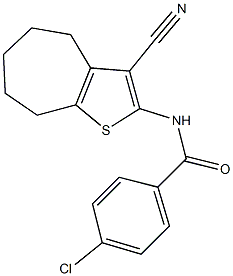 4-chloro-N-(3-cyano-5,6,7,8-tetrahydro-4H-cyclohepta[b]thien-2-yl)benzamide Structure