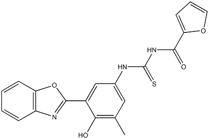 N-[3-(1,3-benzoxazol-2-yl)-4-hydroxy-5-methylphenyl]-N'-(2-furoyl)thiourea Structure