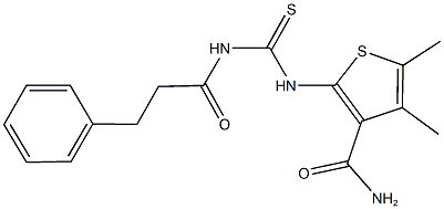 4,5-dimethyl-2-({[(3-phenylpropanoyl)amino]carbothioyl}amino)-3-thiophenecarboxamide 结构式