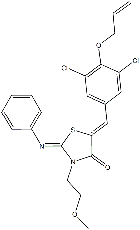 5-[4-(allyloxy)-3,5-dichlorobenzylidene]-3-(2-methoxyethyl)-2-(phenylimino)-1,3-thiazolidin-4-one Struktur