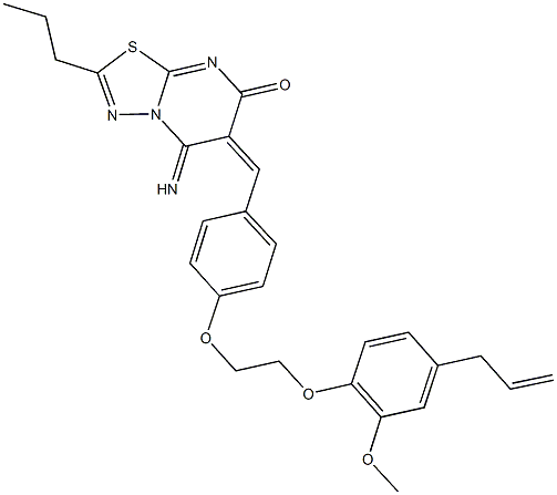 6-{4-[2-(4-allyl-2-methoxyphenoxy)ethoxy]benzylidene}-5-imino-2-propyl-5,6-dihydro-7H-[1,3,4]thiadiazolo[3,2-a]pyrimidin-7-one,,结构式