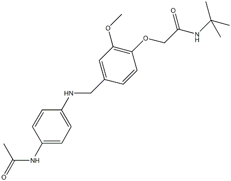 2-(4-{[4-(acetylamino)anilino]methyl}-2-methoxyphenoxy)-N-(tert-butyl)acetamide 化学構造式