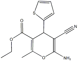 ethyl 6-amino-5-cyano-2-methyl-4-thien-2-yl-4H-pyran-3-carboxylate 化学構造式