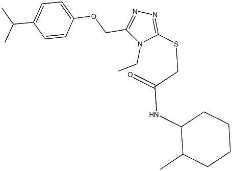 2-({4-ethyl-5-[(4-isopropylphenoxy)methyl]-4H-1,2,4-triazol-3-yl}sulfanyl)-N-(2-methylcyclohexyl)acetamide 结构式