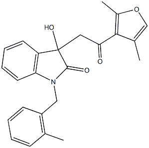 3-[2-(2,4-dimethyl-3-furyl)-2-oxoethyl]-3-hydroxy-1-(2-methylbenzyl)-1,3-dihydro-2H-indol-2-one Struktur