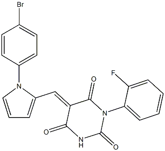 5-{[1-(4-bromophenyl)-1H-pyrrol-2-yl]methylene}-1-(2-fluorophenyl)-2,4,6(1H,3H,5H)-pyrimidinetrione,,结构式