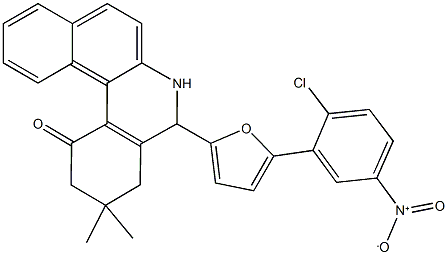 5-(5-{2-chloro-5-nitrophenyl}-2-furyl)-3,3-dimethyl-3,4,5,6-tetrahydrobenzo[a]phenanthridin-1(2H)-one,,结构式