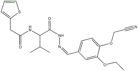 N-[1-({2-[4-(cyanomethoxy)-3-ethoxybenzylidene]hydrazino}carbonyl)-2-methylpropyl]-2-thien-2-ylacetamide Struktur