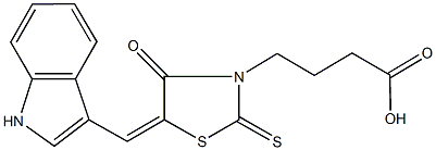 4-[5-(1H-indol-3-ylmethylene)-4-oxo-2-thioxo-1,3-thiazolidin-3-yl]butanoic acid Struktur