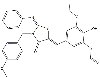 5-(3-allyl-5-ethoxy-4-hydroxybenzylidene)-3-(4-methoxybenzyl)-2-(phenylimino)-1,3-thiazolidin-4-one Struktur