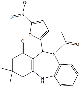 10-acetyl-11-{5-nitro-2-furyl}-3,3-dimethyl-2,3,4,5,10,11-hexahydro-1H-dibenzo[b,e][1,4]diazepin-1-one Structure