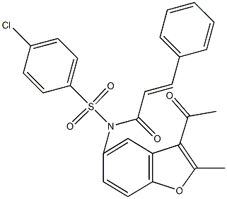 N-(3-acetyl-2-methyl-1-benzofuran-5-yl)-4-chloro-N-cinnamoylbenzenesulfonamide,,结构式