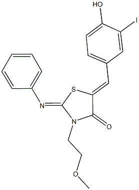 5-(4-hydroxy-3-iodobenzylidene)-3-(2-methoxyethyl)-2-(phenylimino)-1,3-thiazolidin-4-one Struktur