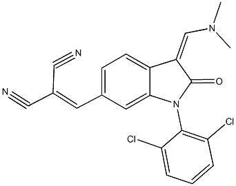 2-({1-(2,6-dichlorophenyl)-3-[(dimethylamino)methylene]-2-oxo-2,3-dihydro-1H-indol-6-yl}methylene)malononitrile Struktur